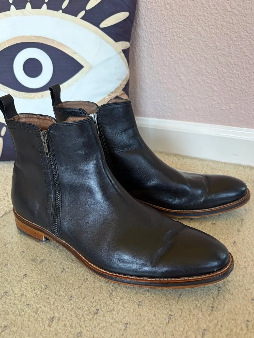 Johnston & Murphy Mens Black Leather Side Zip Chelsea Dress Boots Size 9 M